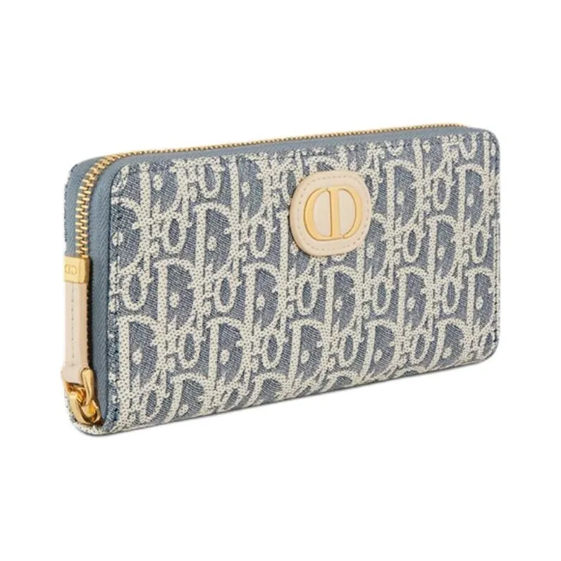 DIOR 30 Montaigne Cotton With Calfskin Wallet Women's Blue-1