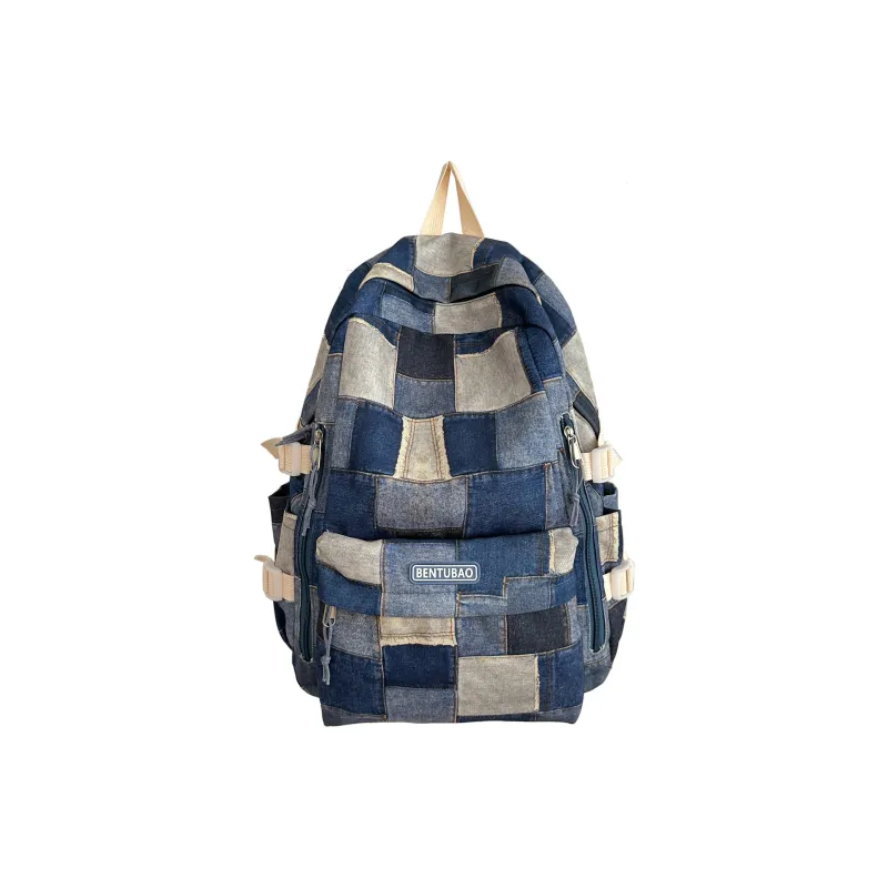 Single Warehouse Denim Backpack Travel Bag Regular Women's Pink/Dark Brown/Blue-14