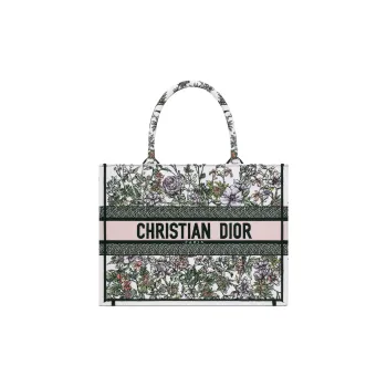 DIOR BookTote Cotton Tote Bag Shopping Bag Shoulder Bag Handbag Medium Size Women's White & Multicolor