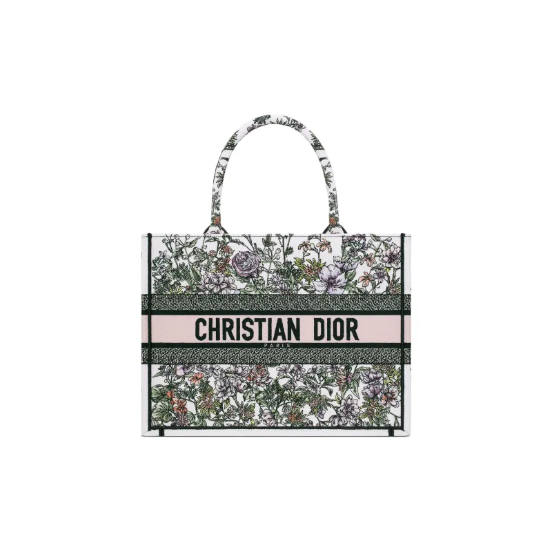 DIOR BookTote Cotton Tote Bag, Shopping Bag, Shoulder Bag, Handbag Medium Size Women's White & Multicolor-0