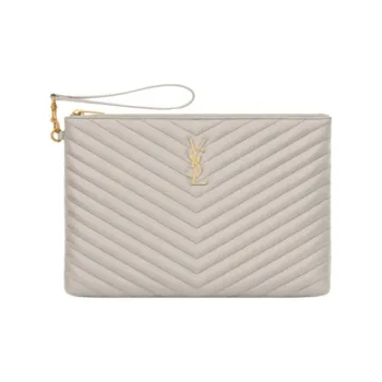 SAINT LAURENT Quilting Leather Tablet Clutch Regular Women's White