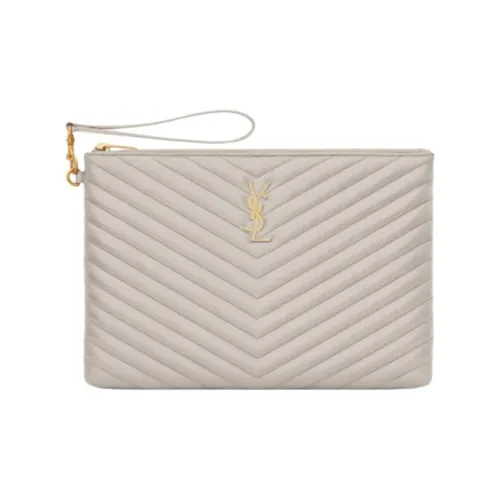 SAINT LAURENT Quilting Leather Tablet Clutch Regular Women's White
