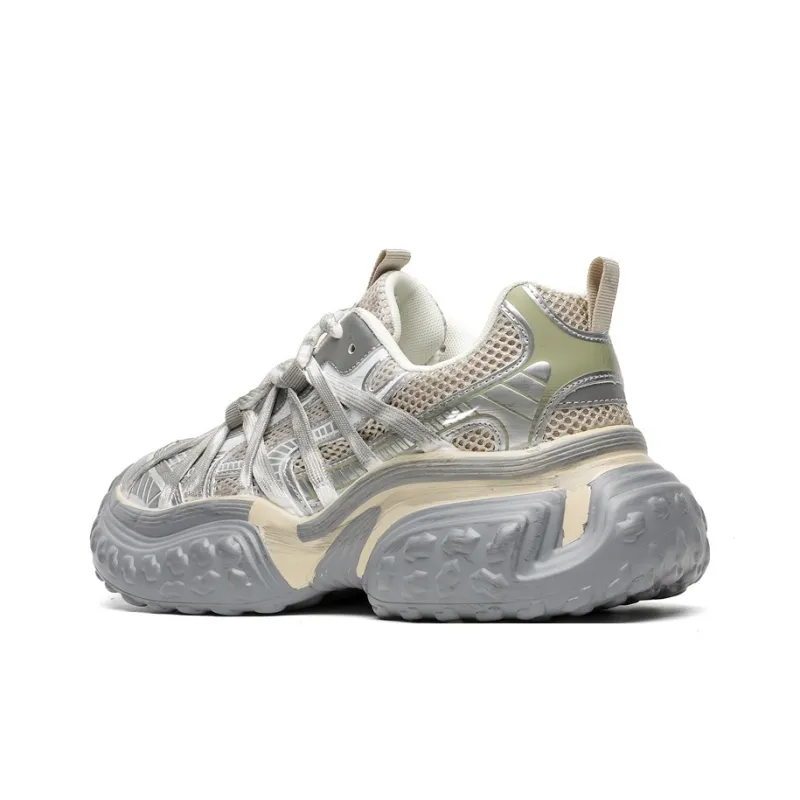 Kuding Chunky Sneakers Unisex Low Top Champagne/Black-1