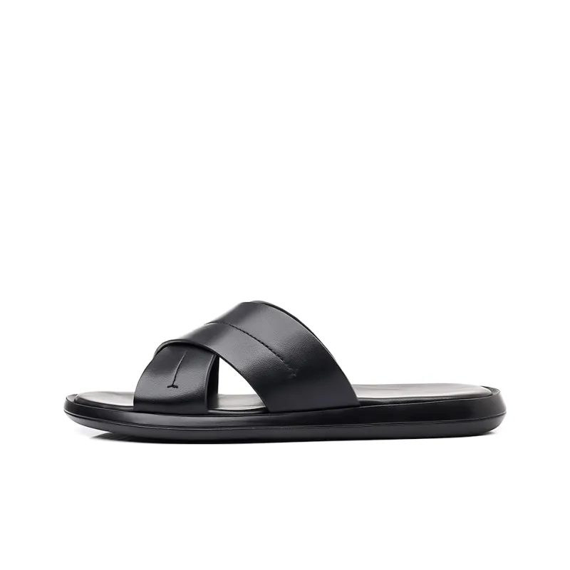 Romon Rubber Sole Cushioning Slide Slippers Men's Black-0