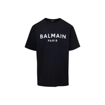 BALMAIN Logo Printed Round Neck T Shirt