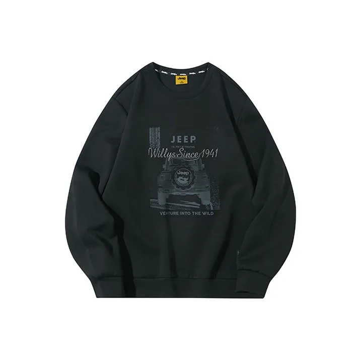 Jeep Print Crew Neck Sweatshirt Men's Pure Black-0