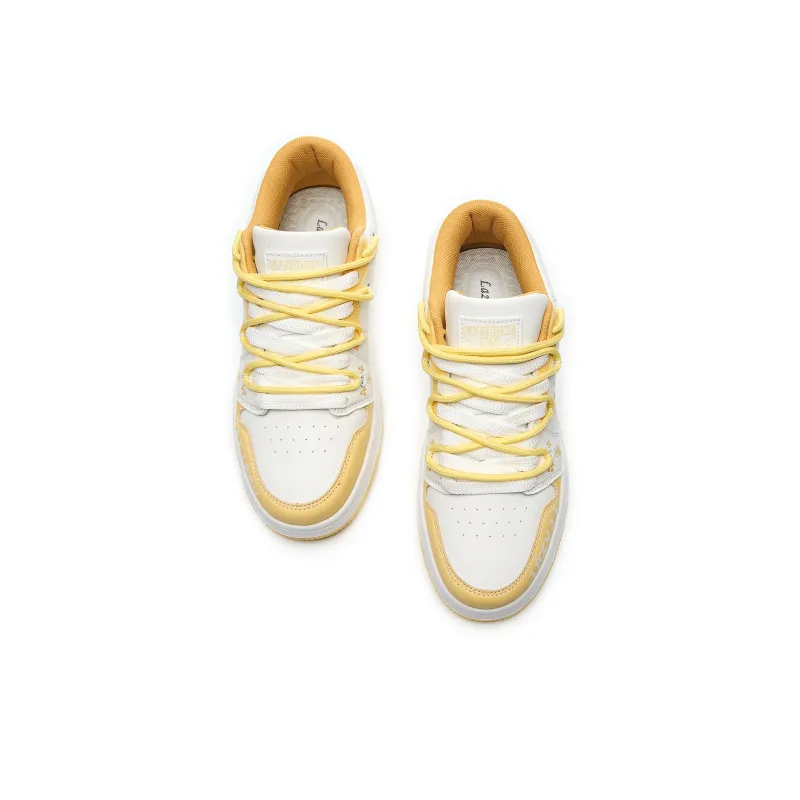 LAZY BONS Slip Resistant And Breathable Low Top Skateboard Shoes Unisex Light Yellow-4