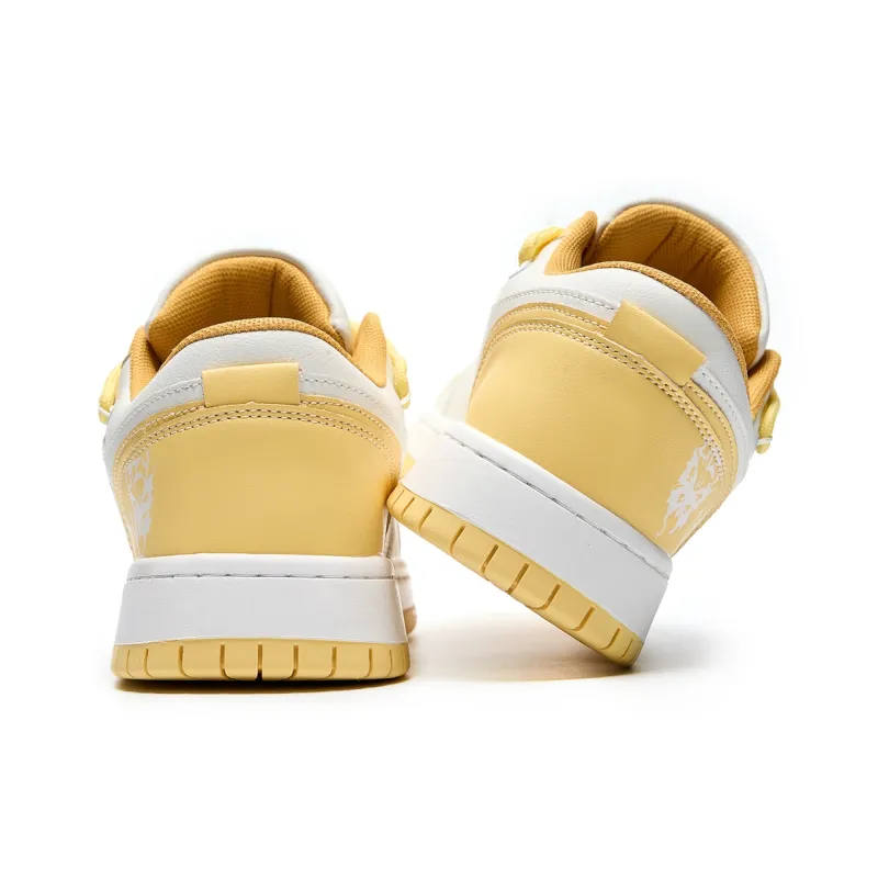 LAZY BONS Slip Resistant And Breathable Low Top Skateboard Shoes Unisex Light Yellow-5