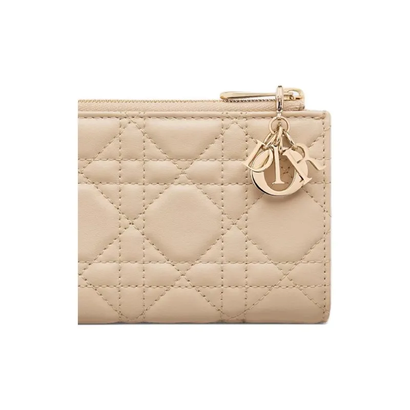DIOR Lady DiorDahlia Sheepskin Wallet Women's Pink Beige-4
