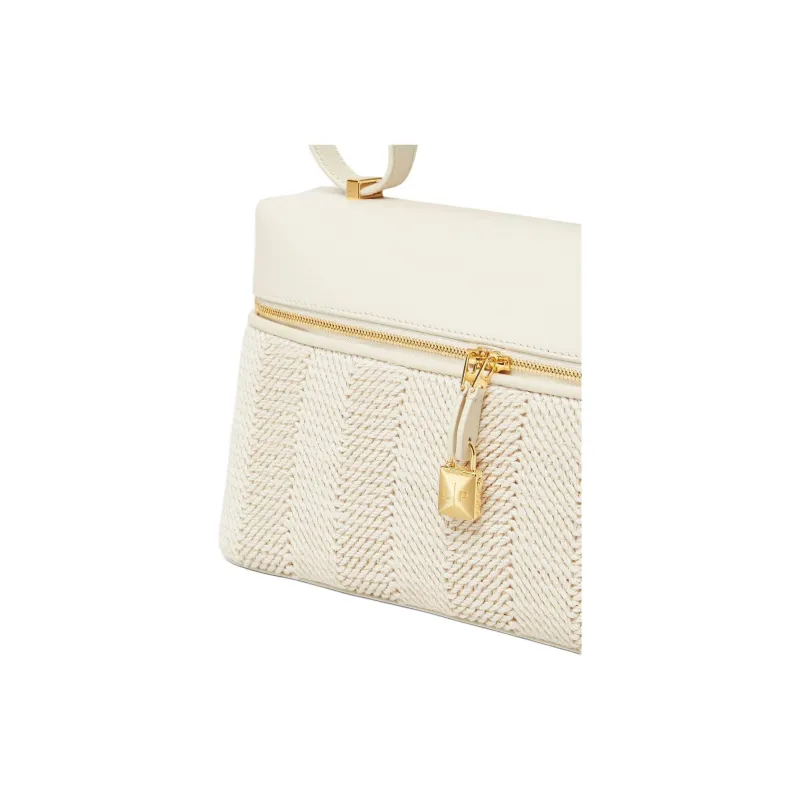 Loro Piana Extra Bag Cotton Shoulder Bag Women's Natural & Fine Language White & Sun Gold-5