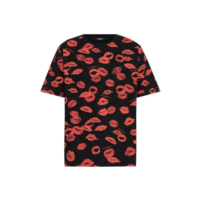 BALMAIN Ao Kiss-Printed Round Neck T-Shirt-0