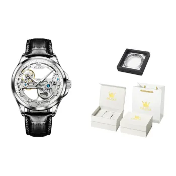 OLEVS Mechanical Movement Leather Watch Bands Watch Men's Watches White Dial