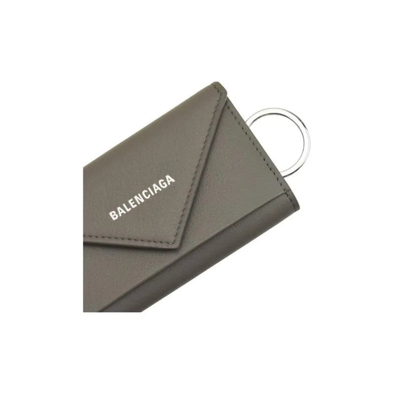 Balenciaga Leather Key Pouch Unisex Gray-4