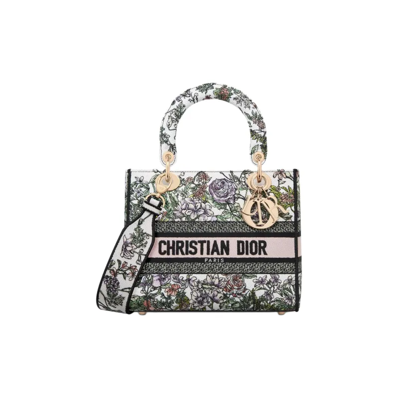 DIOR Lady D Lite Cotton Lady Dior Bag, One Shoulder Handbag Medium Size Women's White & Multicolor-0