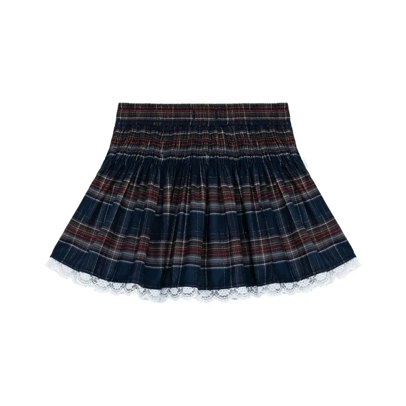 B.Duck Casual Short Skirts Women's Blue Red Plaid-1