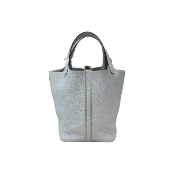 HERMES Picotin Lock Clemence Calfskin Basket Bag, Bucket Bag, Handbag Women's Puppet Gray Gris Pantin