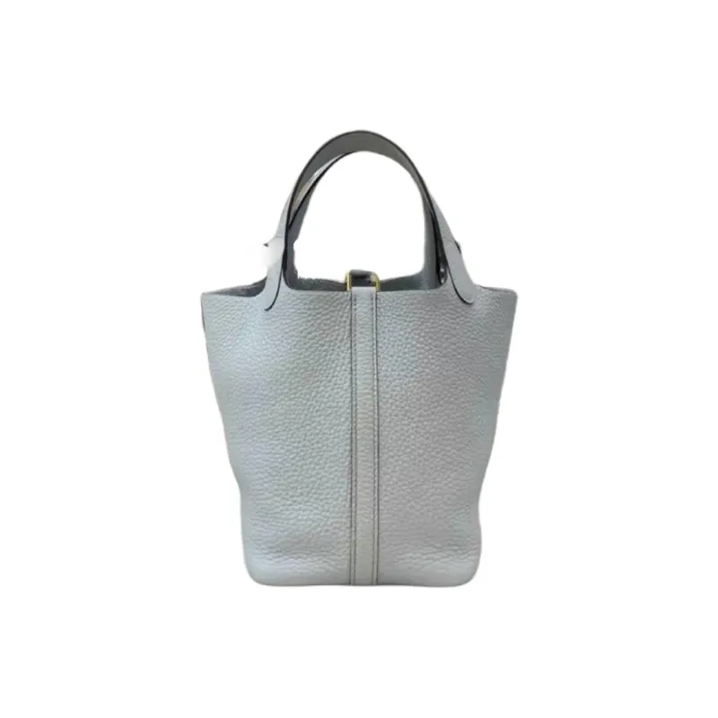 HERMES Picotin Lock Clemence Calfskin Basket Bag, Bucket Bag, Handbag Women's Puppet Gray Gris Pantin-0