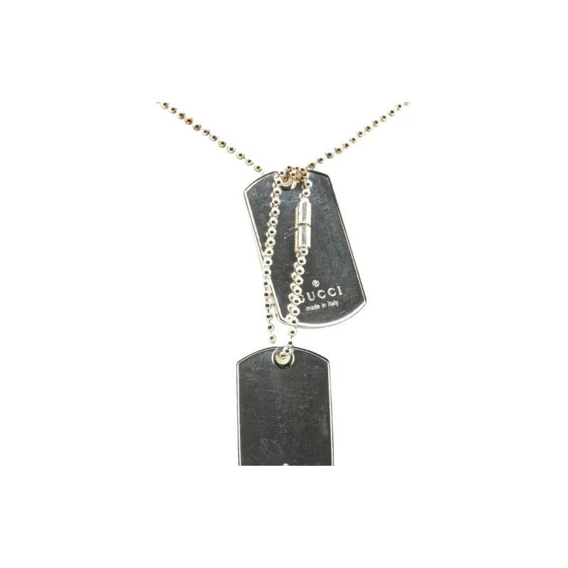 GUCCI 20th Century Sterling Silver Double Dog Tag Pendant Necklace-2