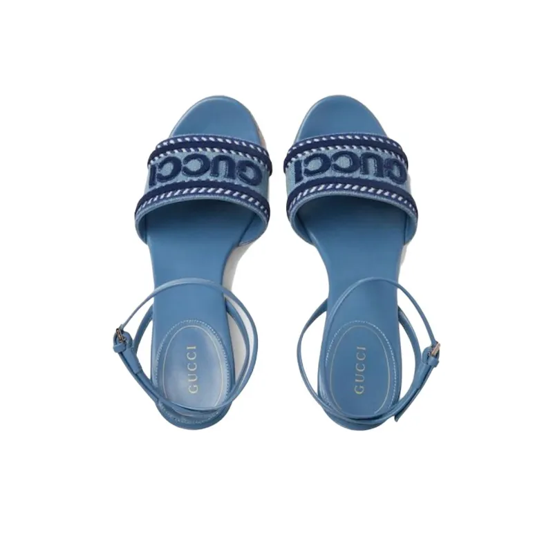 GUCCI 2025 Early Spring Collection One Strap Sandals Women's Blue-3