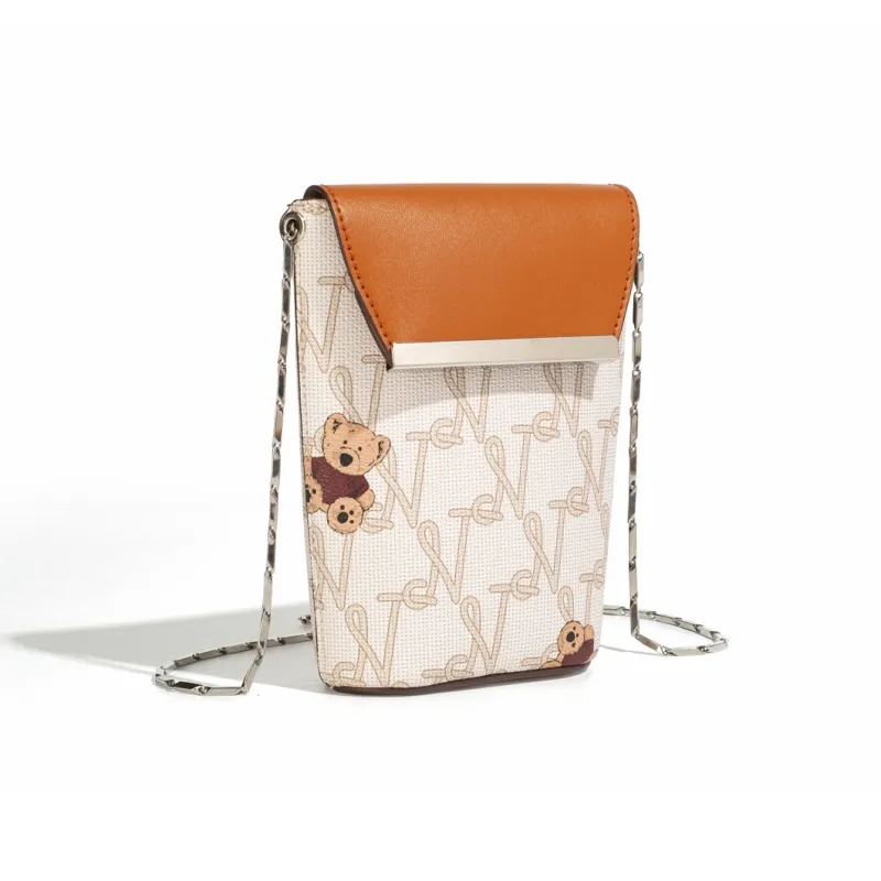 NOISY TEDDY PVC Cell Phone Pouch, Crossbody Bag Regular Women's Beige/Brown/Beige Pink-2