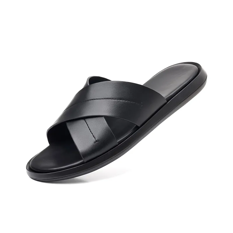 Romon Rubber Sole Cushioning Slide Slippers Men's Black-2