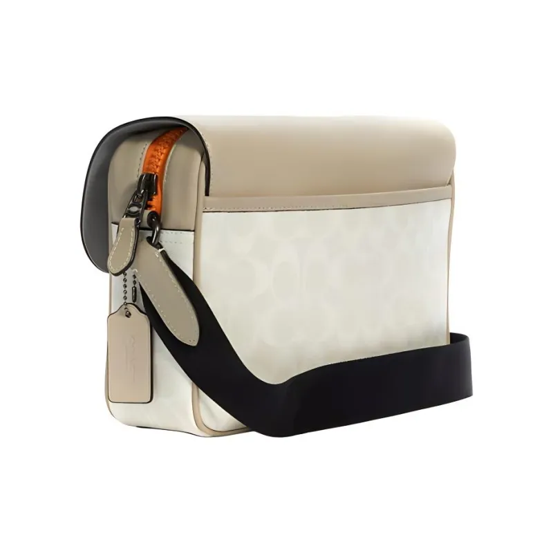 COACH Track Coated Canvas With Calfskin Crossbody Bag, Shoulder Bag Tubas Unisex White & Gray-1