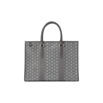 GOYARD Goyardine Canvas With Chevrons Calfskin One Shoulder Crossbody Portable Briefcase Unisex Gray