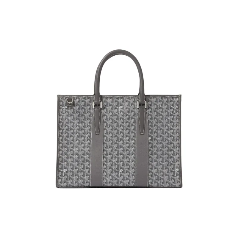 GOYARD Goyardine Canvas With Chevrons Calfskin One Shoulder Crossbody Portable Briefcase Unisex Gray-0
