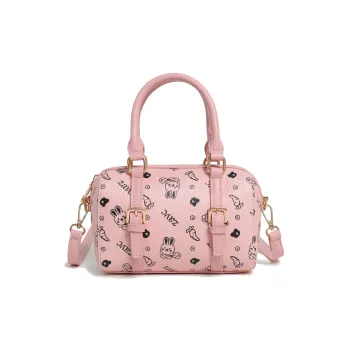 ZAVC PU Boston Bag, Shoulder Bag, Crossbody Bag, Handbag Regular Women's Brown/Pink/Ecru