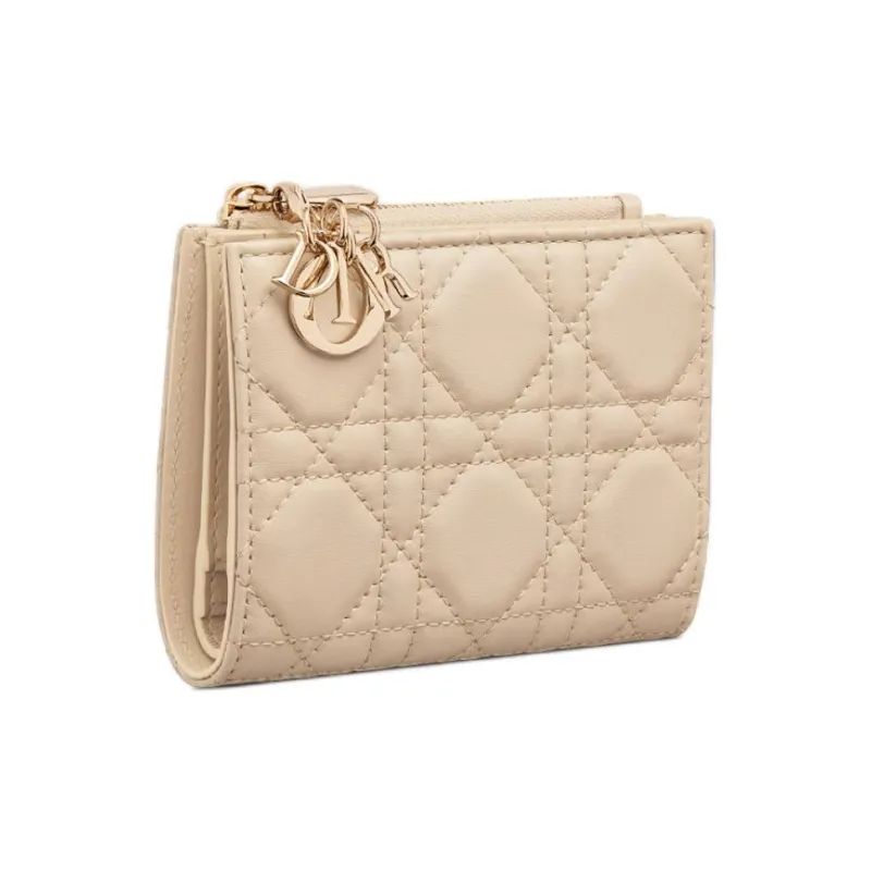 DIOR Lady DiorDahlia Sheepskin Wallet Women's Pink Beige-1