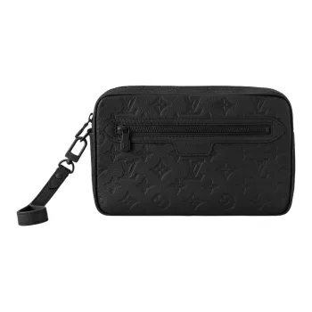 LOUIS VUITTON Embossed Calfskin Clutch Regular Men's Black