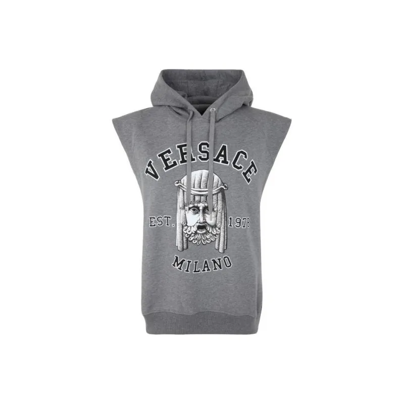 VERSACE Logo Printed Sleeveless Hooded Vest-0