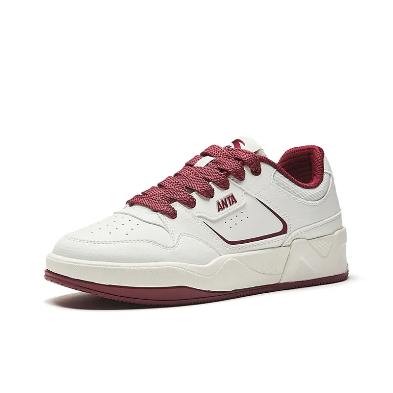 Anta C37 Series Slip Resistant And Abrasion Resistant Coverage Low Top Skateboard Shoes Women's White Red-1