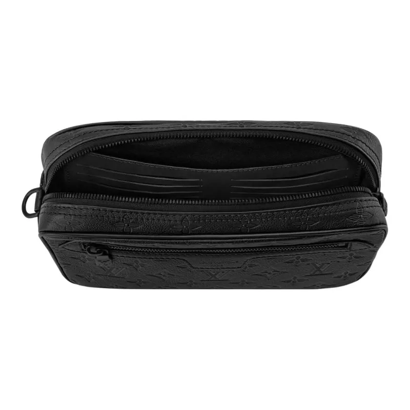 LOUIS VUITTON Embossed Calfskin Clutch Regular Men's Black-3