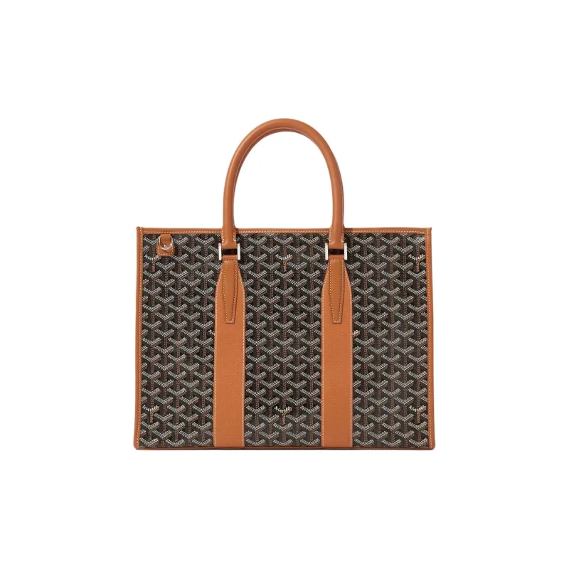 GOYARD Goyardine Canvas With Chevroches Calfskin Briefcase, Shoulder Bag, Crossbody Bag, Handbag Unisex Black & Brown-0