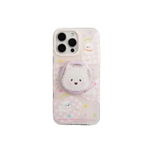 Wei Xin Acrylic Material Pink Plaid Star Puppy Phone Cases Compatible With IPhone 16/15 Pro Max/Apple 13/14 Pro/Max