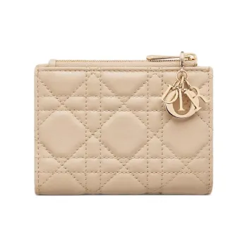 DIOR Lady DiorDahlia Sheepskin Wallet Women's Pink Beige
