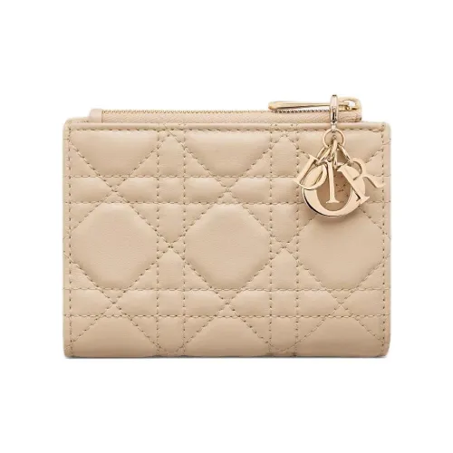 DIOR Lady DiorDahlia Sheepskin Wallet Women's Pink Beige