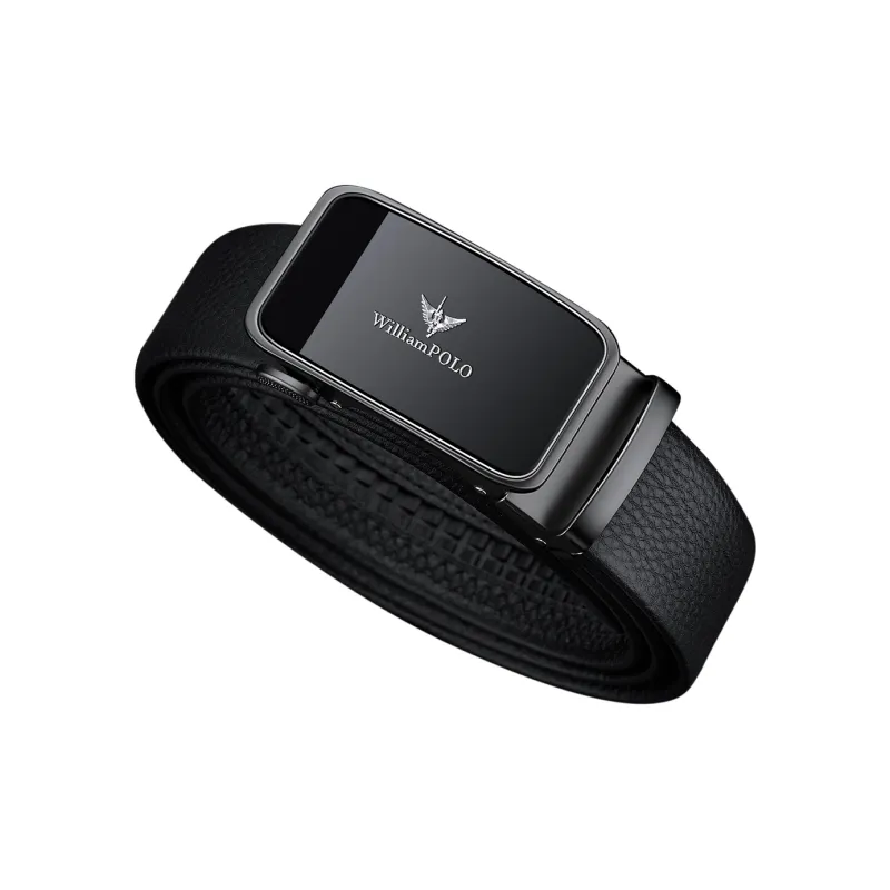WilliamPOLO Cow Leather Belts Men's Gunmetal Buckle Silver Logo 3.5cm-2