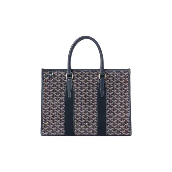 GOYARD Goyardine Canvas With Chevrons Calfskin One Shoulder Crossbody Portable Briefcase Unisex Dark Blue