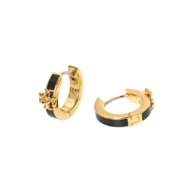 TORY BURCH Brass Enamel Cubic Zircon Earrings Women's Gold/Black-3