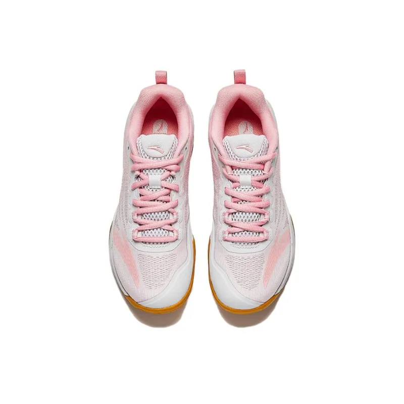 Anta Rebound Slip Resistant Low Top Badminton Shoes Women's Pink White-2