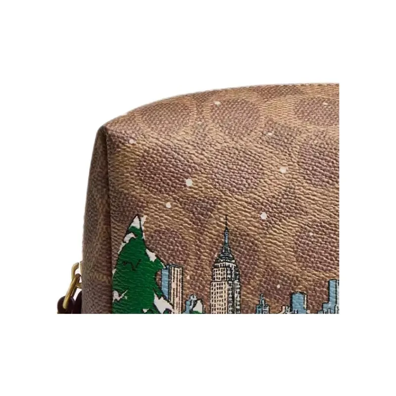 COACH Coated Canvas Storage Bag Small Size Women's Tan With Caramel Accents-3
