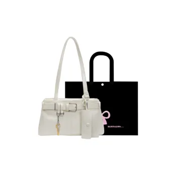 HACIN PU Shoulder Bag Women's Ecru/Silver/Black/Blue/Pink