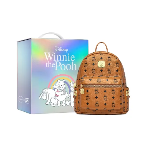 Disney Winnie The Pooh Series PU Bonded Synthetic Leather Backpack Medium Size Women's Brown