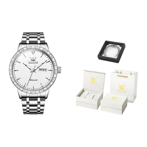 OLEVS Mechanical Movement Stainless Steel Watchband Watch Men's Watches White Dial
