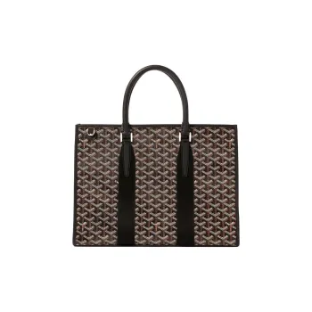 GOYARD Goyardine Canvas With Chevrons Calfskin Briefcase Shoulder Bag Crossbody Bag Handbag Unisex Black