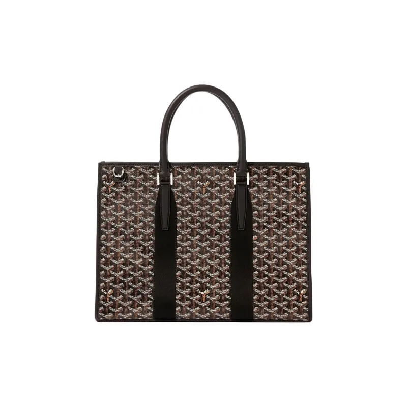 GOYARD Goyardine Canvas With Chevrons Calfskin Briefcase Shoulder Bag Crossbody Bag Handbag Unisex Black-0