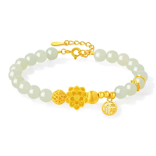 Lao Feng Xiang Bracelets Pale Greenish White Jade Women's
