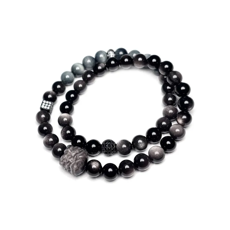 MOUNTAINS AND MANS Obsidian New Chinese Style Stackable Good Luck Beaded Bracelet Men's-3
